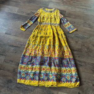 Women's Bohemian Maxi Dress Yellow/Blue Floral Print Size M